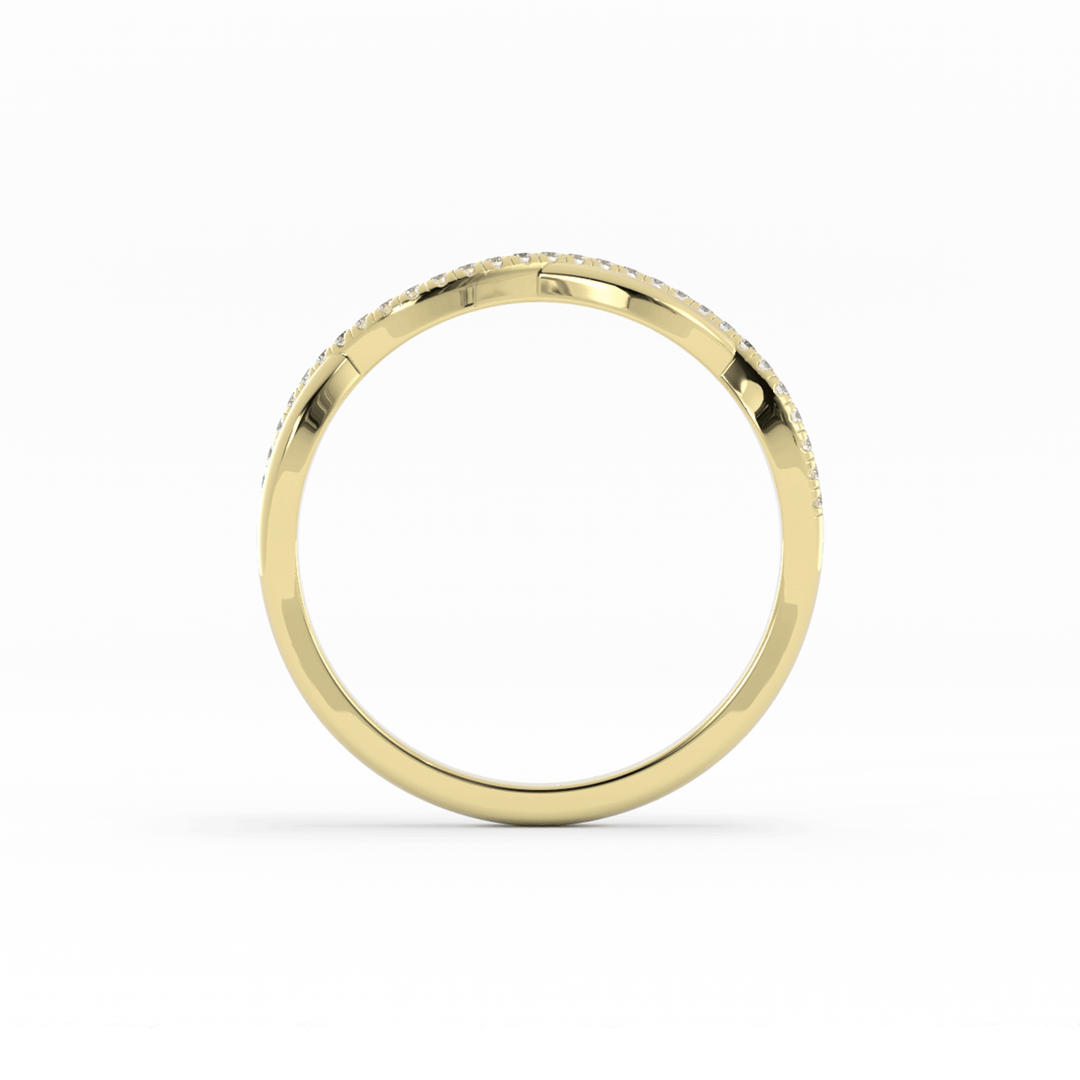 10K Yellow Gold Round Half Shank Wave Pattern Lab Grown Diamond Wedding Band
