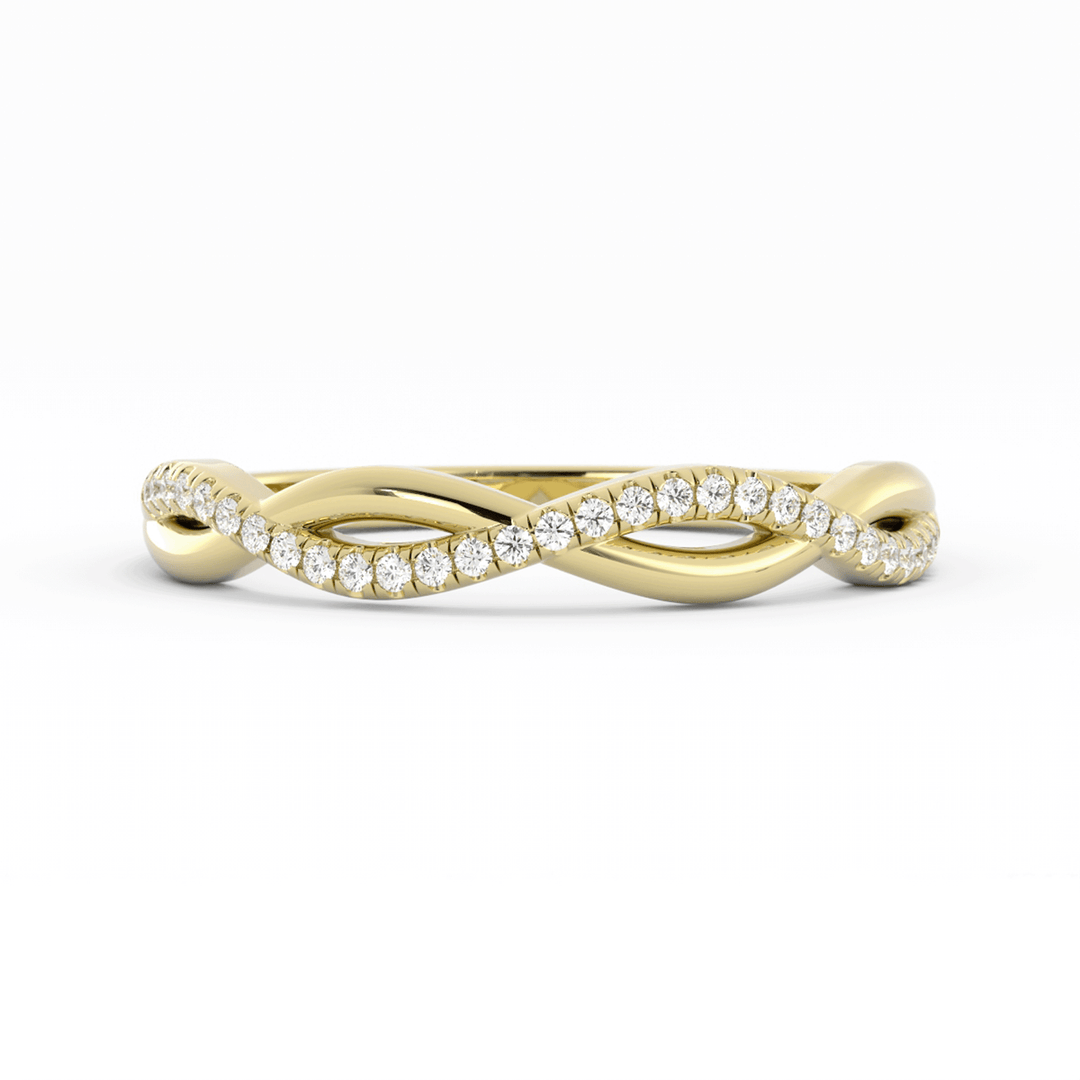 10K Yellow Gold Round Half Shank Wave Pattern Lab Grown Diamond Wedding Band