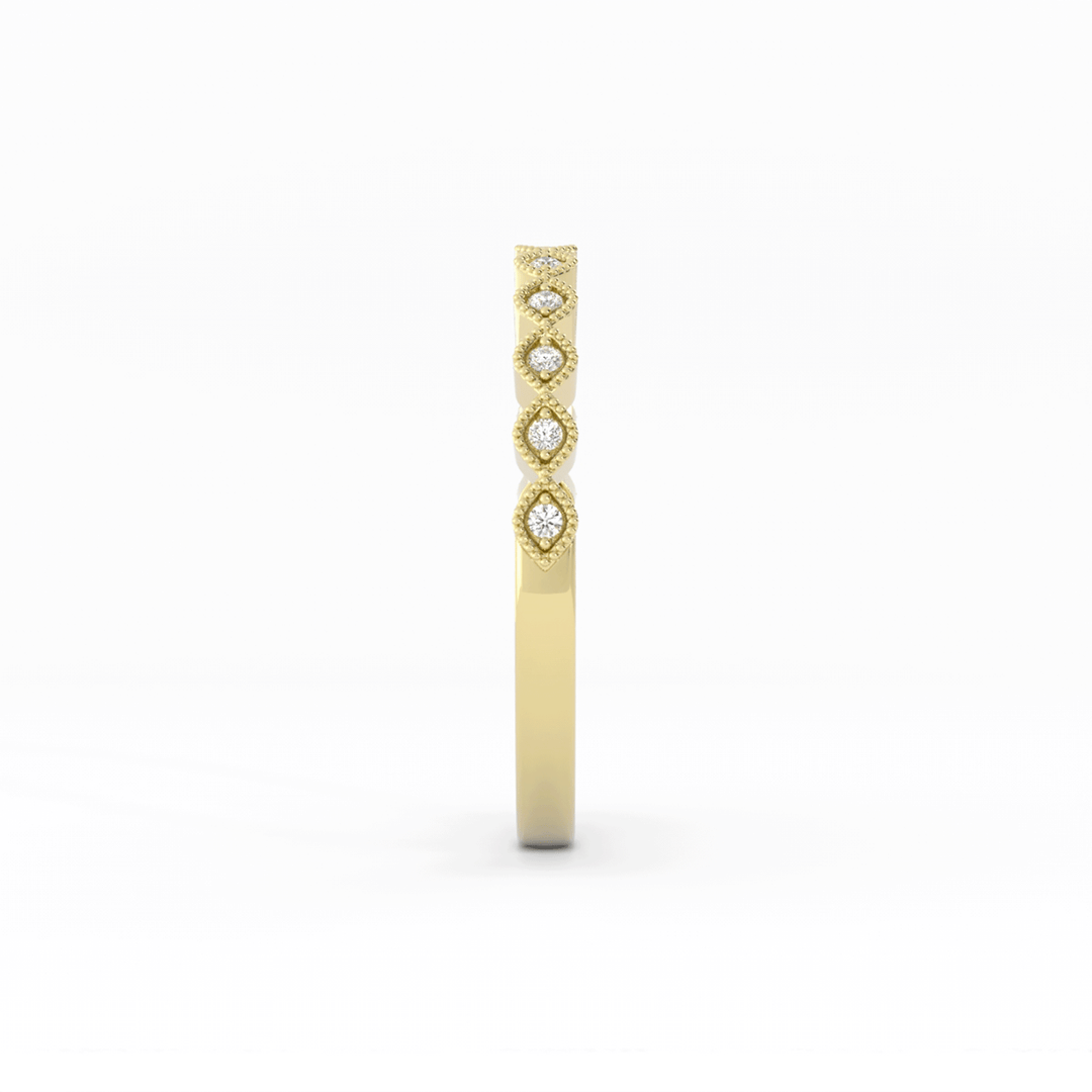10K Yellow Gold Round Half Shank Eyelet Milgrain Natural Diamond Wedding Band