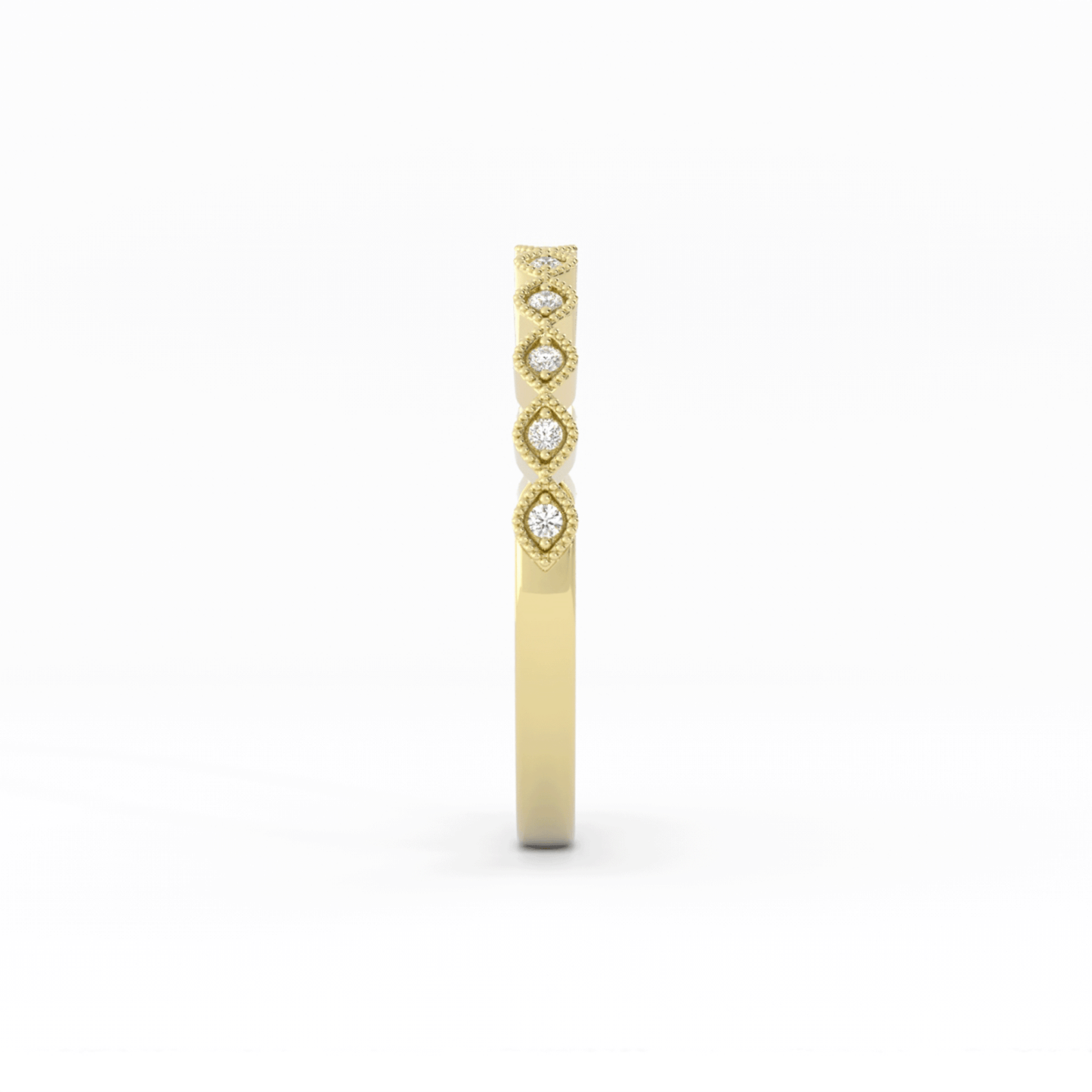 10K Yellow Gold Round Half Shank Eyelet Milgrain Natural Diamond Wedding Band