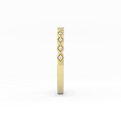 10K Yellow Gold Round Half Shank Eyelet Milgrain Natural Diamond Wedding Band