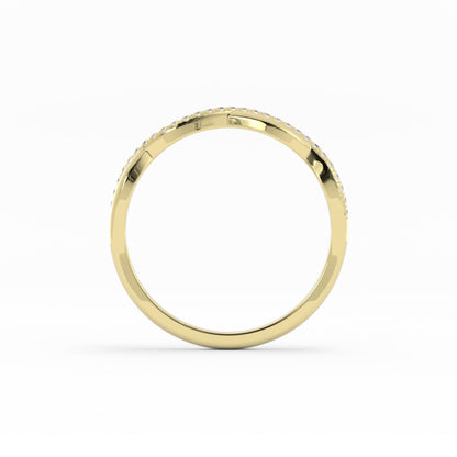 10K Yellow Gold Round Half Shank Wave Pattern Natural Diamond Wedding Band