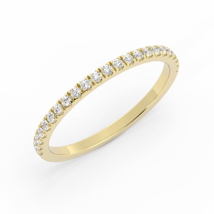 10K Yellow Gold Round Pave Half Shank Lab Grown Diamond Wedding Band