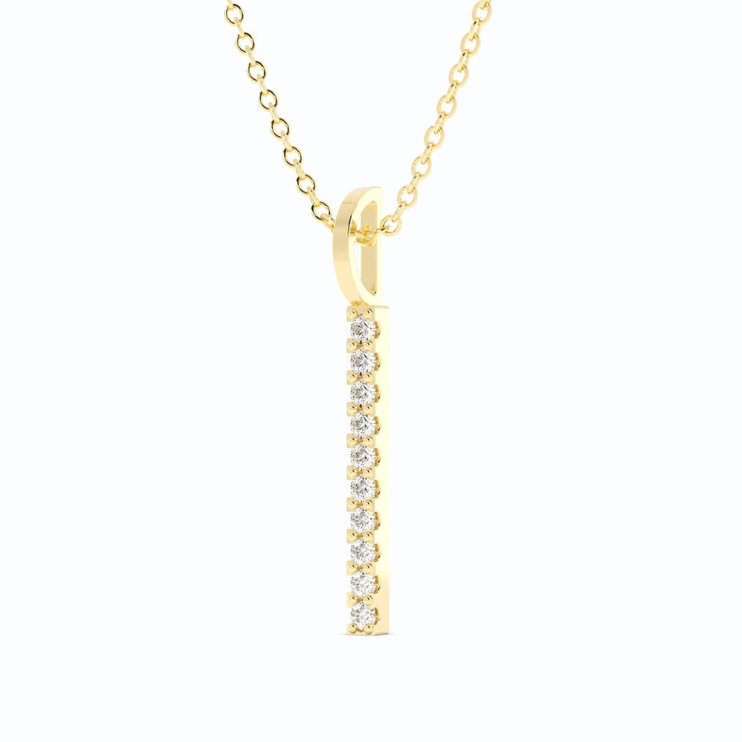 Round Natural Diamond Vertical Bar Pendant Necklace