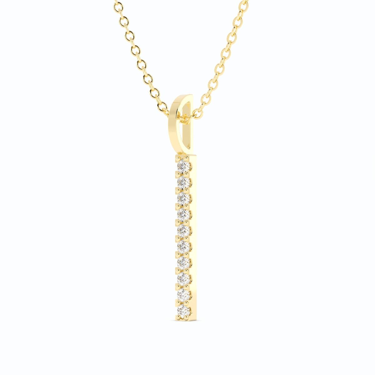10K Yellow Gold Round Natural Diamond Vertical Bar Pendant Necklace