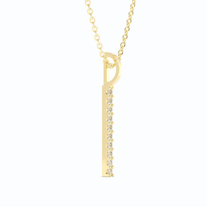 10K Yellow Gold Round Natural Diamond Vertical Bar Pendant Necklace