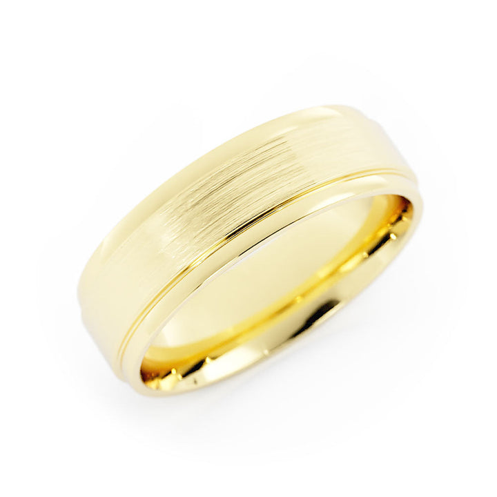 10K Yellow Gold Satin Step-Down Edge 6mm Wedding Band