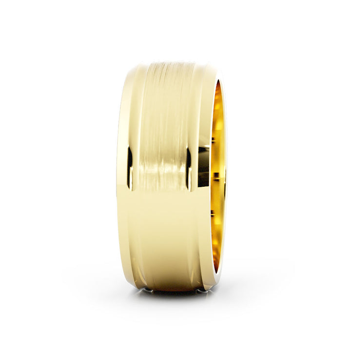 10K Yellow Gold Satin Outside Groove with Beveled Edge 8mm Wedding Band