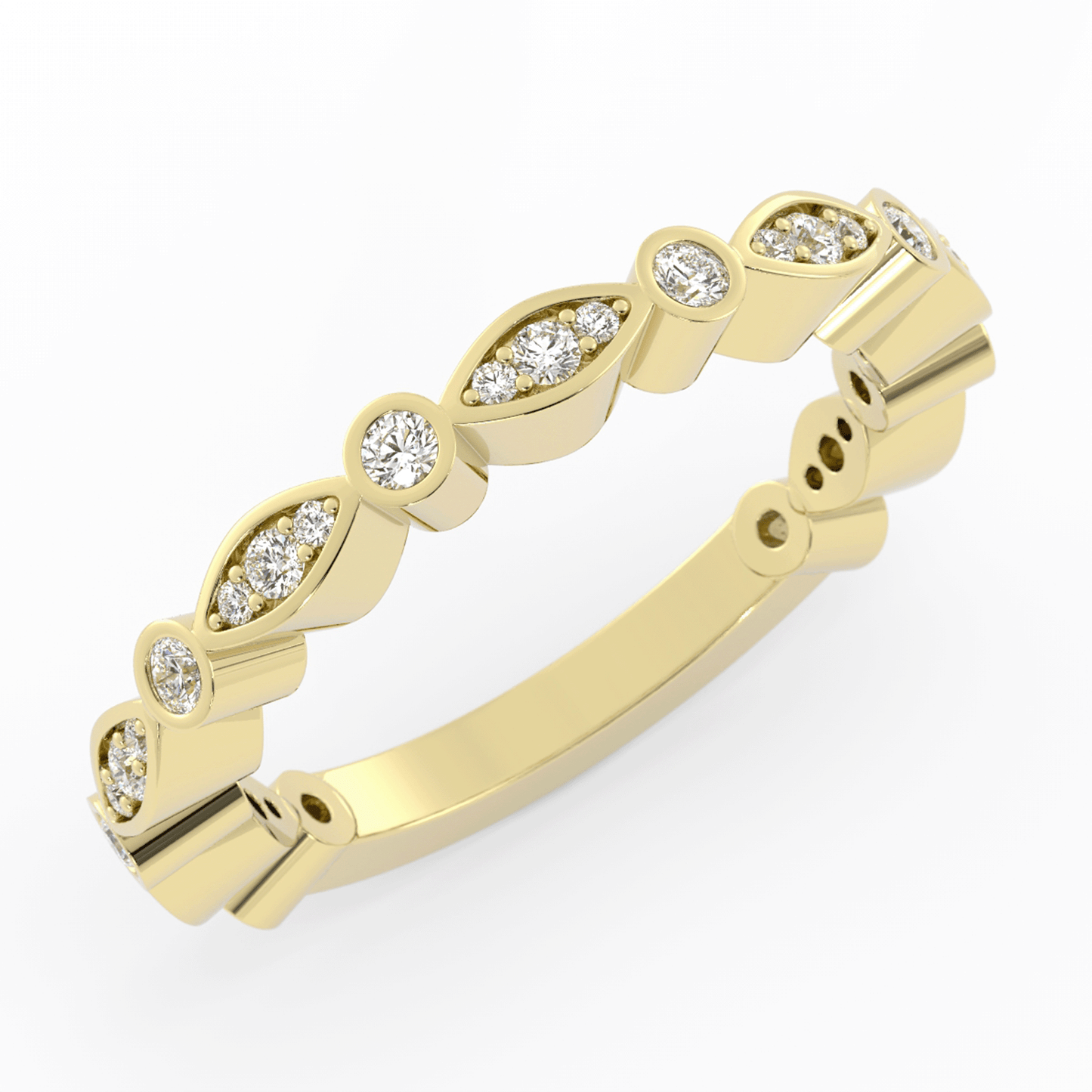 10K Yellow Gold Round Three Quarter Alternating Eyelet Lab Grown Diamond Wedding Band