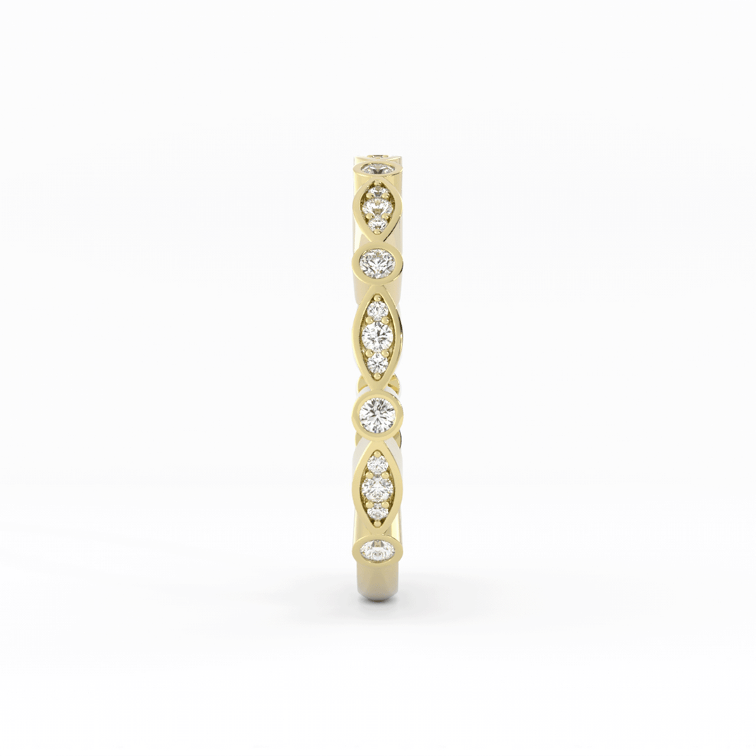 10K Yellow Gold Round Three Quarter Alternating Eyelet Lab Grown Diamond Wedding Band