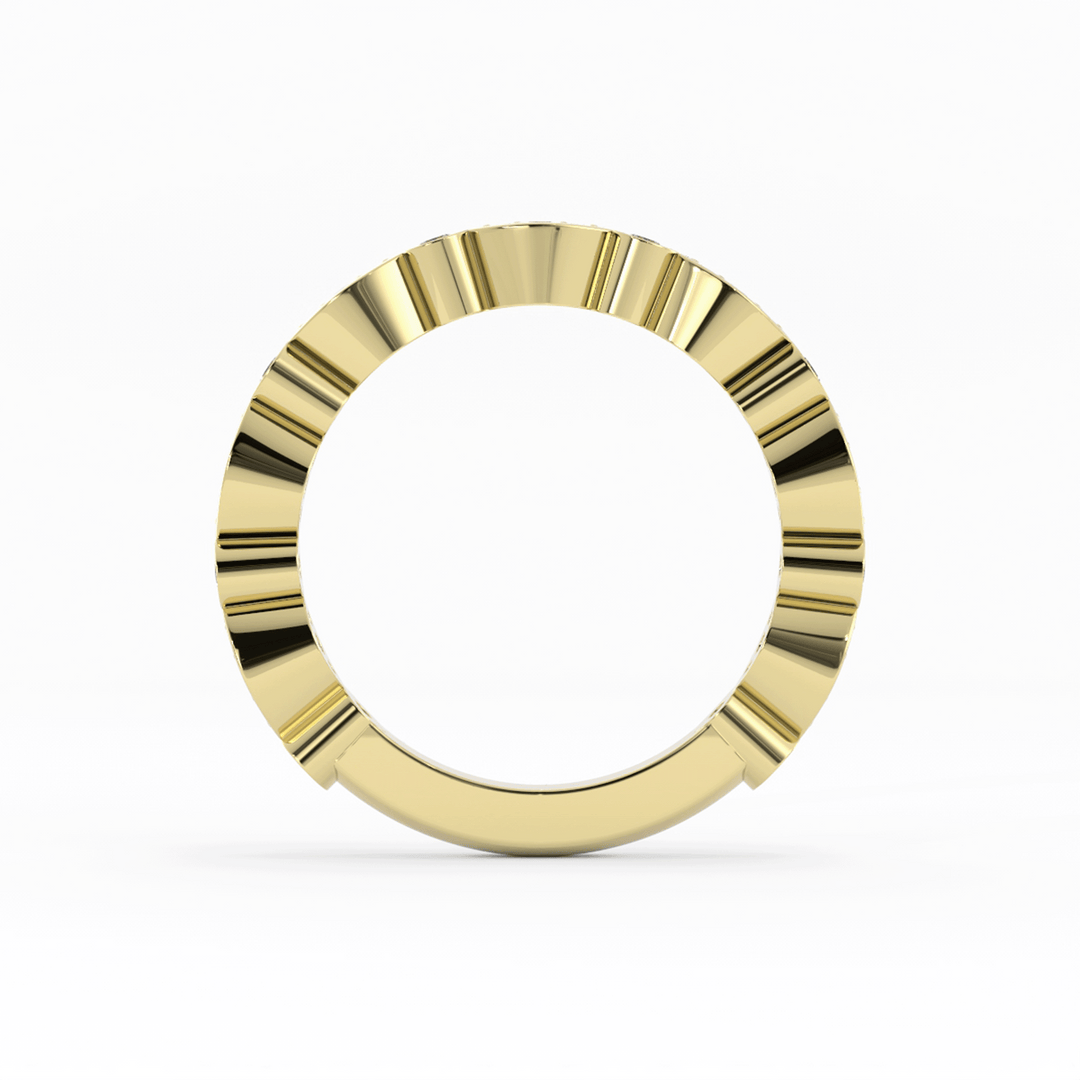 10K Yellow Gold Round Three Quarter Alternating Eyelet Lab Grown Diamond Wedding Band