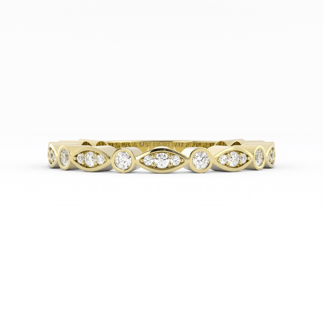 10K Yellow Gold Round Three Quarter Alternating Eyelet Lab Grown Diamond Wedding Band