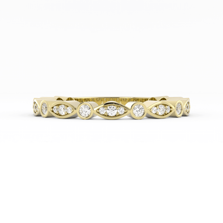 10K Yellow Gold Round Three Quarter Alternating Eyelet Lab Grown Diamond Wedding Band