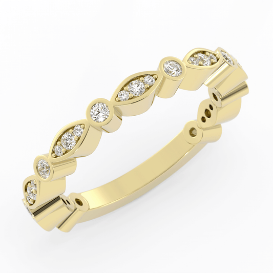 10K Yellow Gold Round Three Quarter Alternating Eyelet Natural Diamond Wedding Band