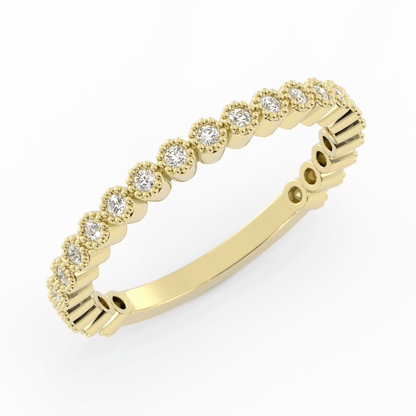 10K Yellow Gold Round Three Quarter Milgrain Lab Grown Diamond Wedding Band