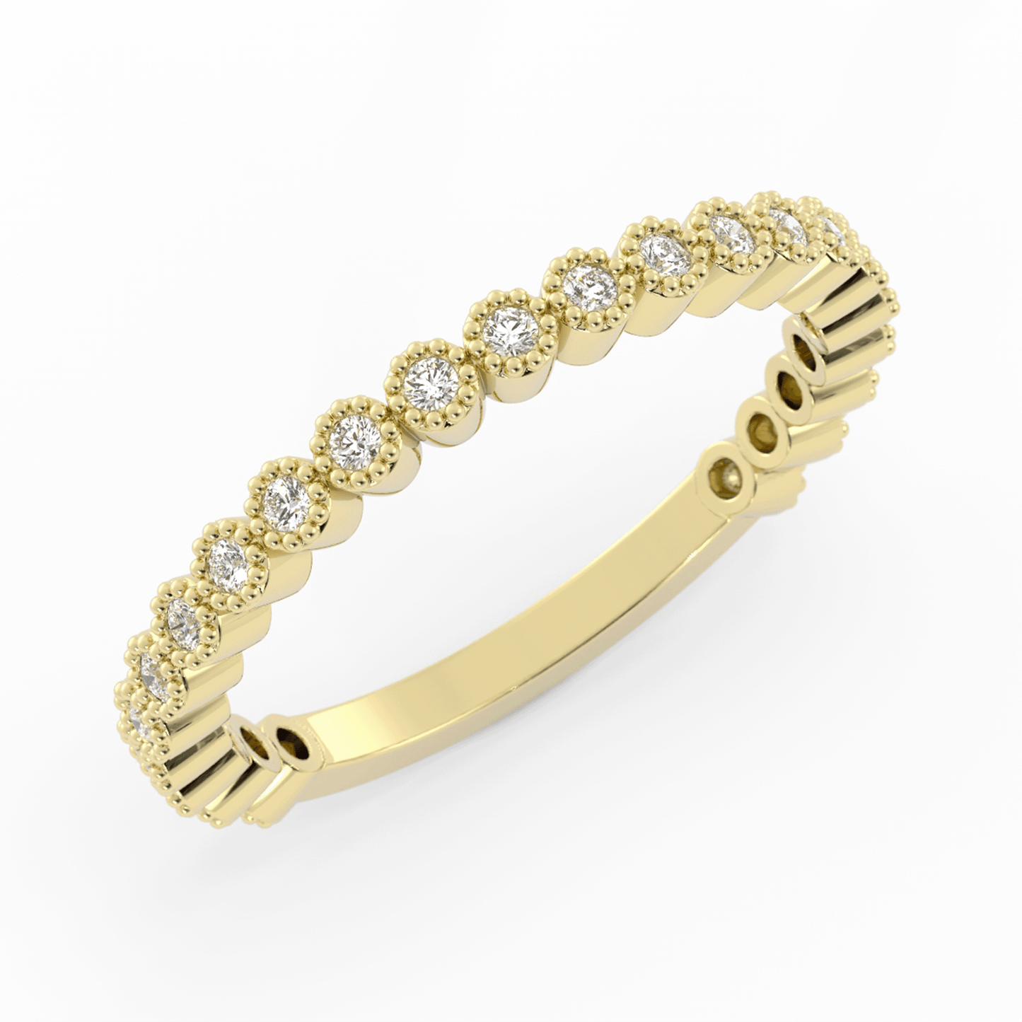 10K Yellow Gold Round Three Quarter Milgrain Natural Diamond Wedding Band