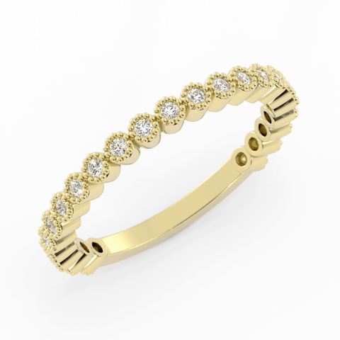 10K Yellow Gold Round Three Quarter Milgrain Natural Diamond Wedding Band