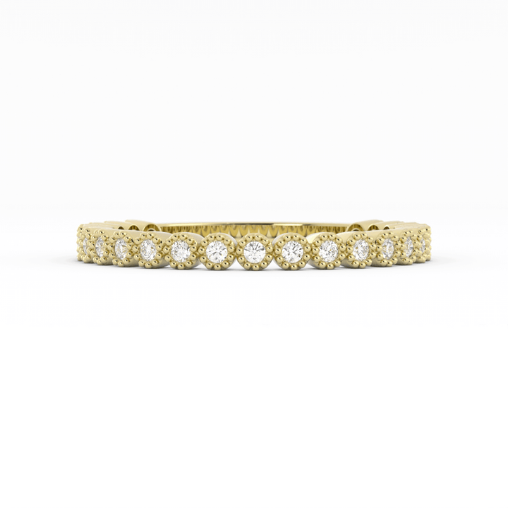 10K Yellow Gold Round Three Quarter Milgrain Natural Diamond Wedding Band