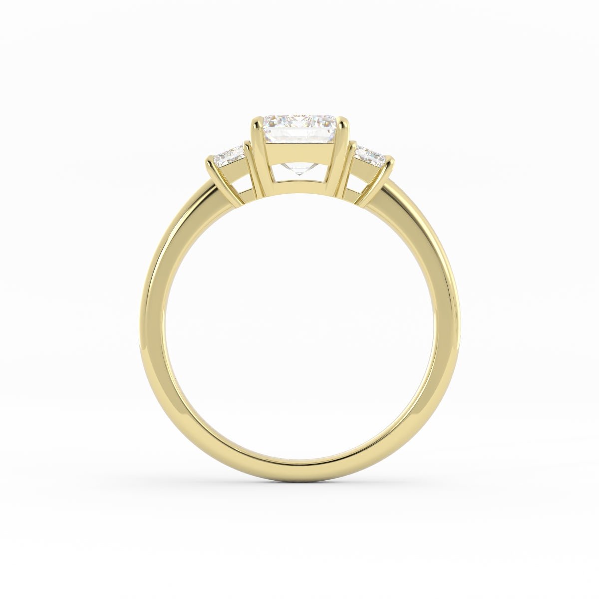 0.5ct Moissanite Emerald Cut Three Stone 10K Yellow Gold Engagement Ring