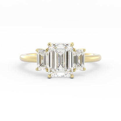 0.5ct Moissanite Emerald Cut Three Stone 10K Yellow Gold Engagement Ring