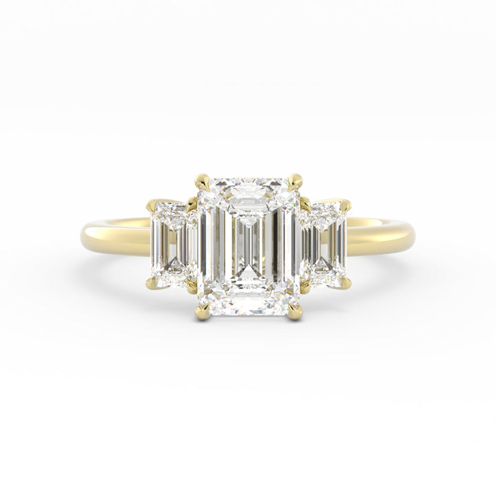 0.5ct Moissanite Emerald Cut Three Stone 10K Yellow Gold Engagement Ring