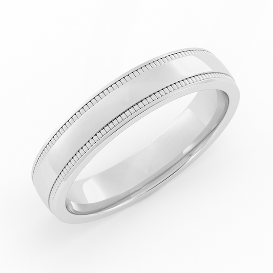 14K White Gold 4mm Milgrain Domed Comfort Fit Wedding Band
