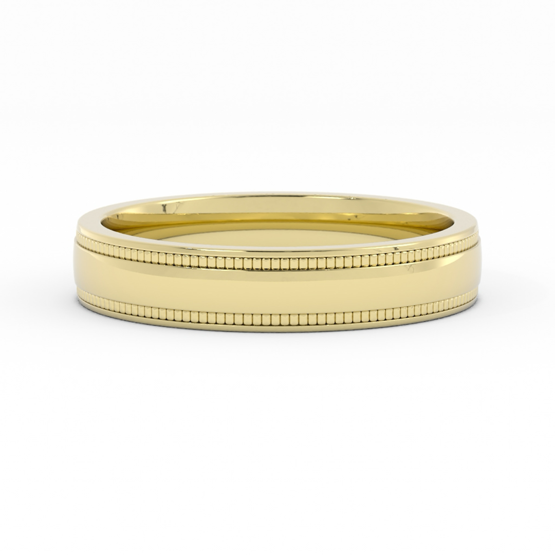 14K Yellow Gold 4mm Milgrain Domed Comfort Fit Wedding Band