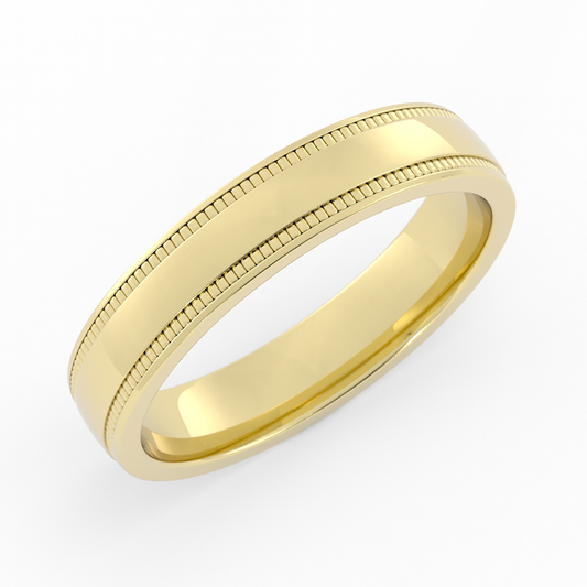 18K Yellow Gold 4mm Milgrain Domed Comfort Fit Wedding Band