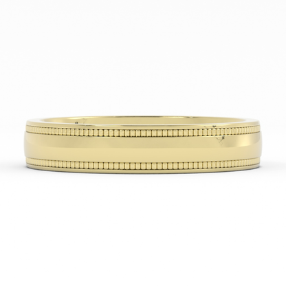 18K Yellow Gold 4mm Milgrain Domed Comfort Fit Wedding Band