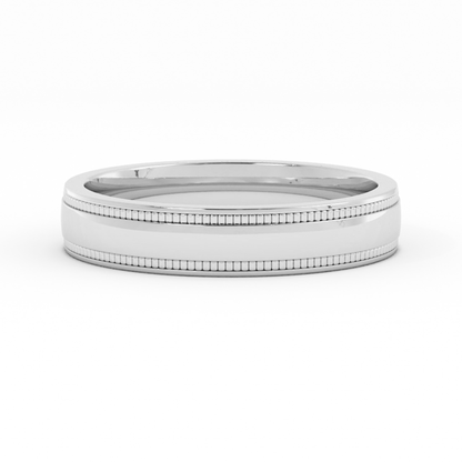 18K White Gold 4mm Milgrain Domed Comfort Fit Wedding Band