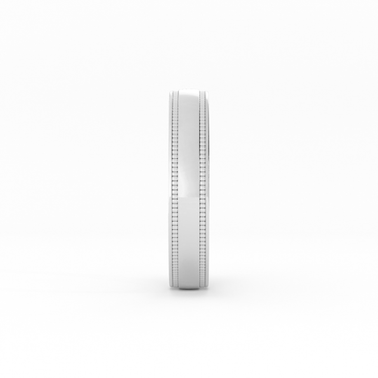 18K White Gold 4mm Milgrain Domed Comfort Fit Wedding Band