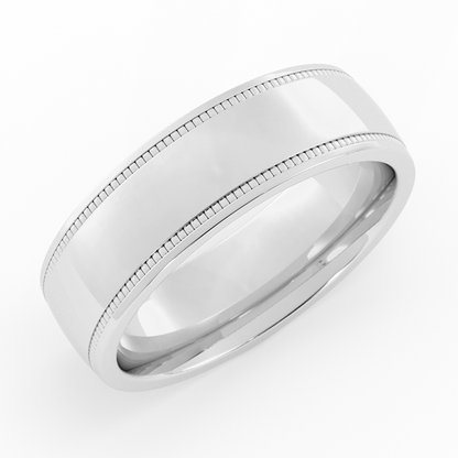 18K White Gold 6mm Milgrain Domed Comfort Fit Wedding Band