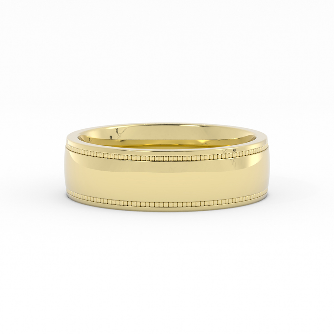 18K Yellow Gold 6mm Milgrain Domed Comfort Fit Wedding Band