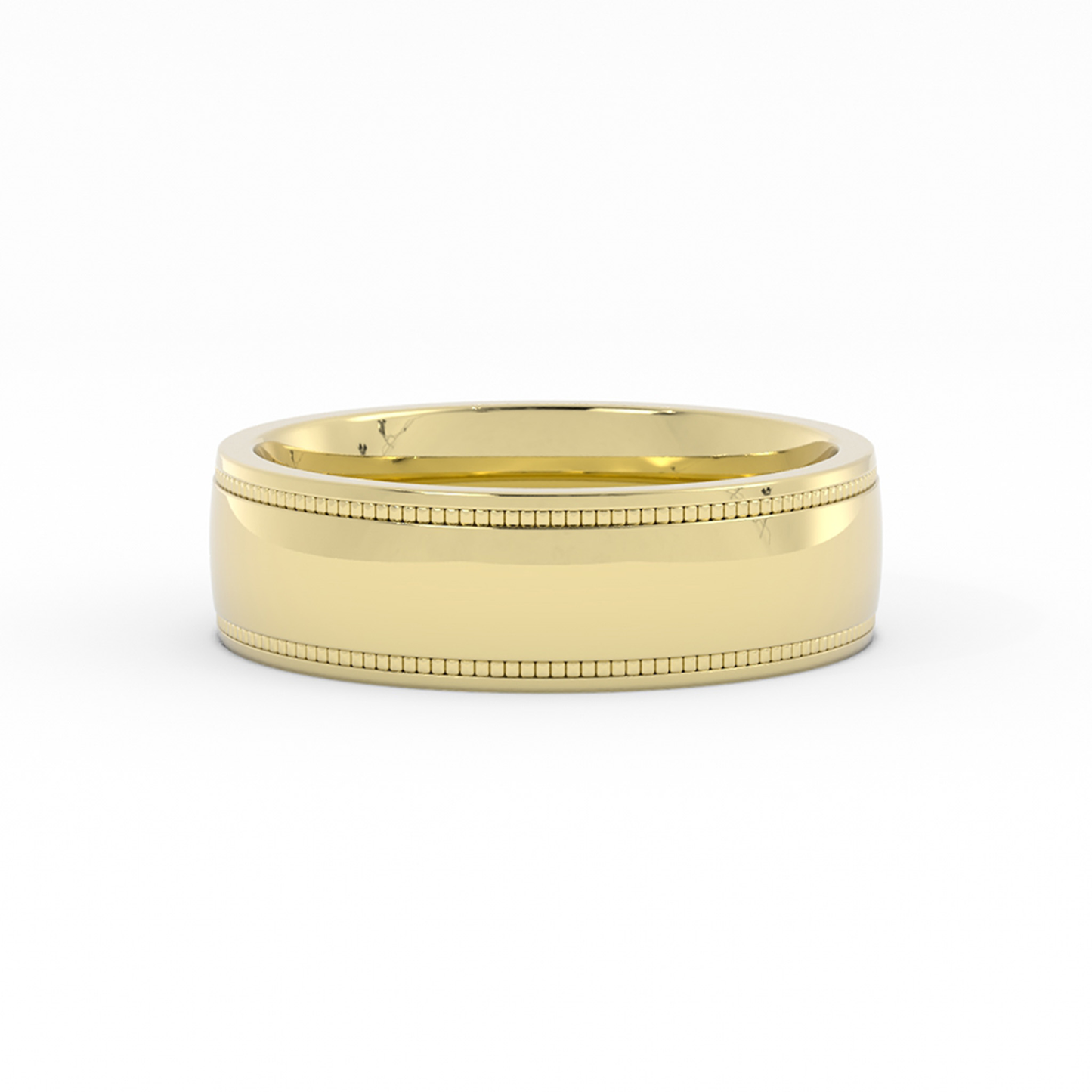 18K Yellow Gold 6mm Milgrain Domed Comfort Fit Wedding Band