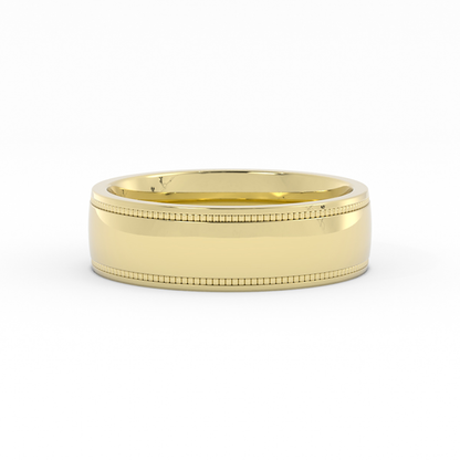 18K Yellow Gold 6mm Milgrain Domed Comfort Fit Wedding Band