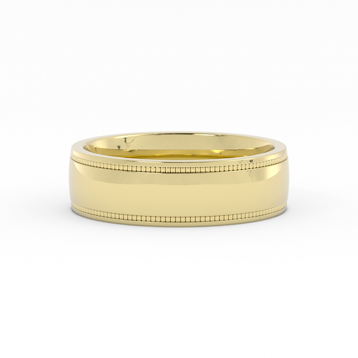 18K Yellow Gold 6mm Milgrain Domed Comfort Fit Wedding Band