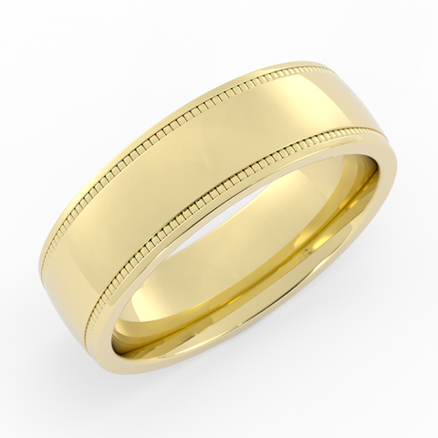 18K Yellow Gold 6mm Milgrain Domed Comfort Fit Wedding Band