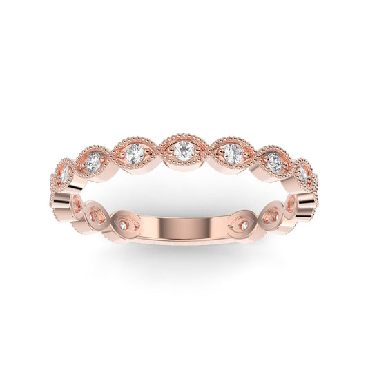 14K Rose Gold Three Quarter Shank Lab Grown Diamond Wedding Band