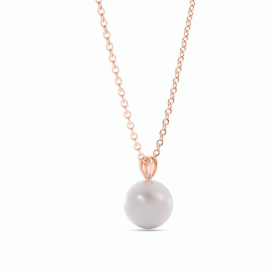 2.0ct Pearl Solitaire Pendant Akoya 14K Rose Gold Necklace