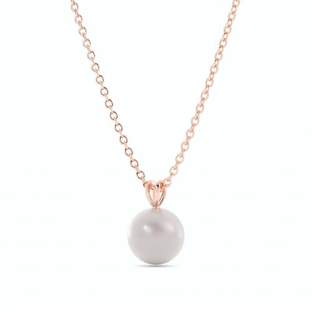 2.0ct Pearl Solitaire Pendant Akoya 14K Rose Gold Necklace