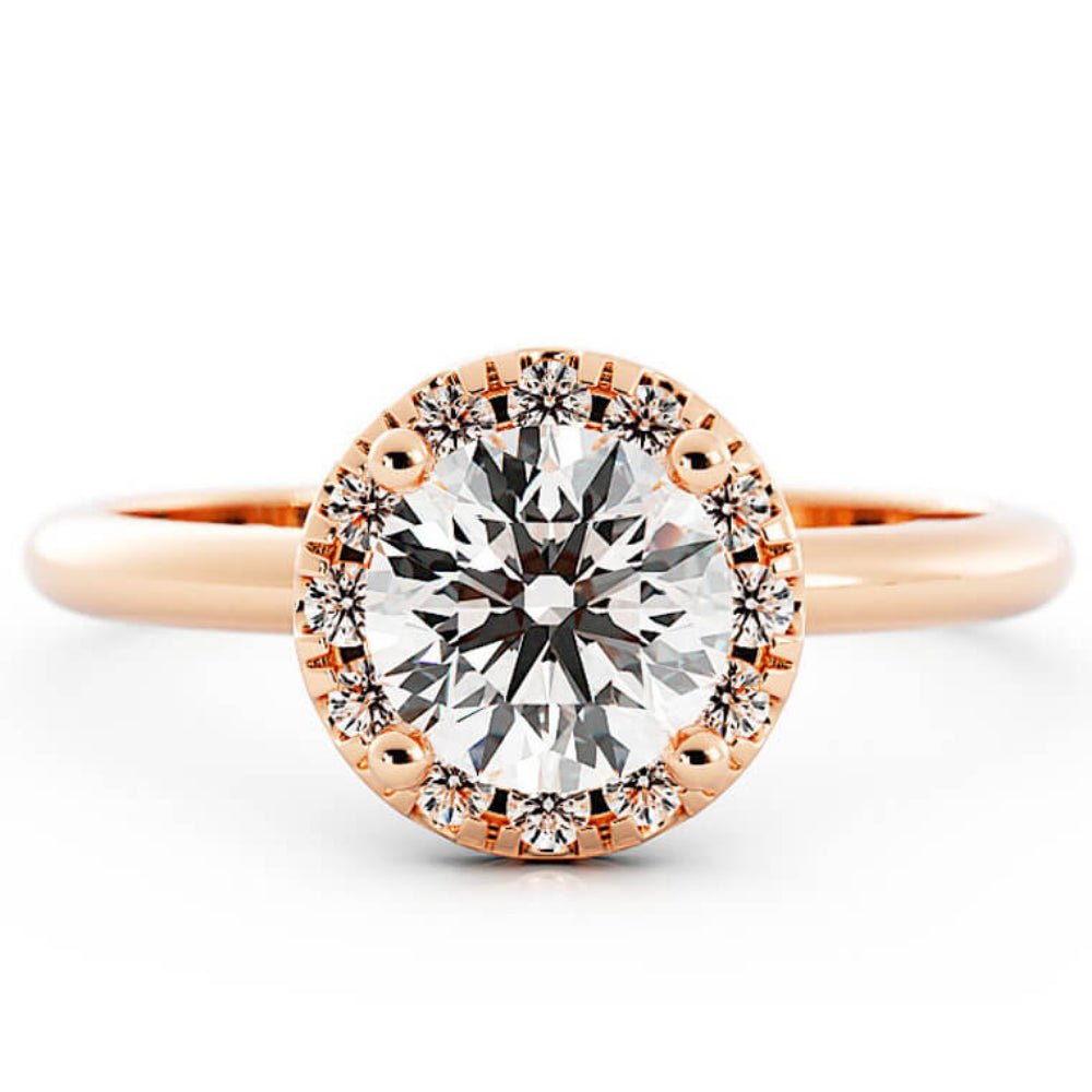1.0ct Moissanite Round Halo 14K Rose Gold Engagement Ring