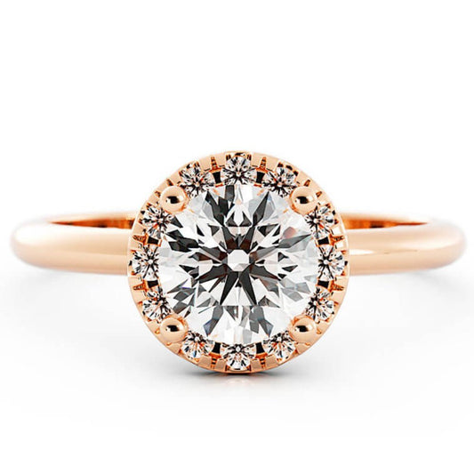 1.0ct Moissanite Round Halo 14K Rose Gold Engagement Ring