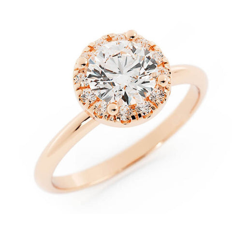 1.0ct Moissanite Round Halo 14K Rose Gold Engagement Ring