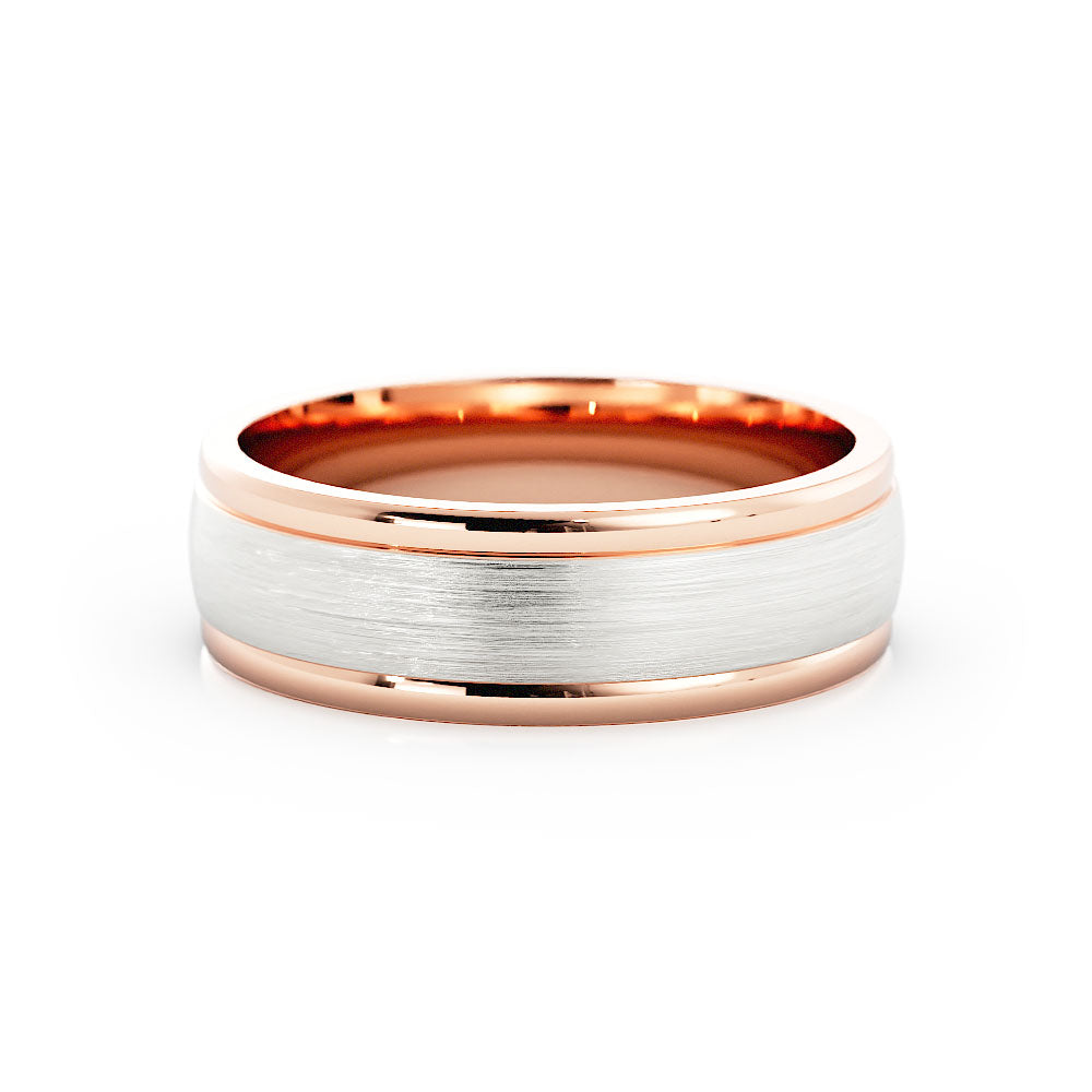 Two-Tone 14K Rose/White Gold Satin Step-Down Edge 6mm Wedding Band