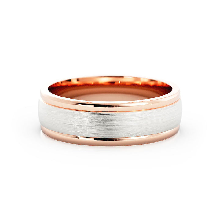 Two-Tone 14K Rose/White Gold Satin Step-Down Edge 6mm Wedding Band
