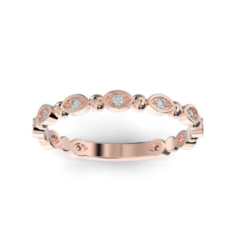14K Rose Gold Round Bead and Eyelet Lab Grown Diamond Wedding Band