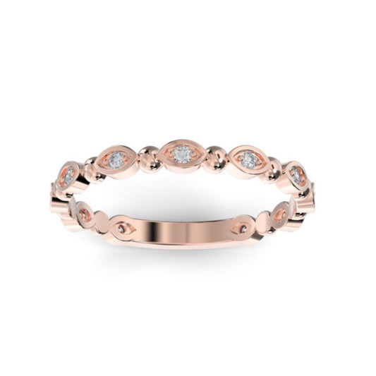 14K Rose Gold Round Bead and Eyelet Lab Grown Diamond Wedding Band