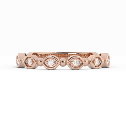 14K Rose Gold Round Bead and Eyelet Natural Diamond Wedding Band