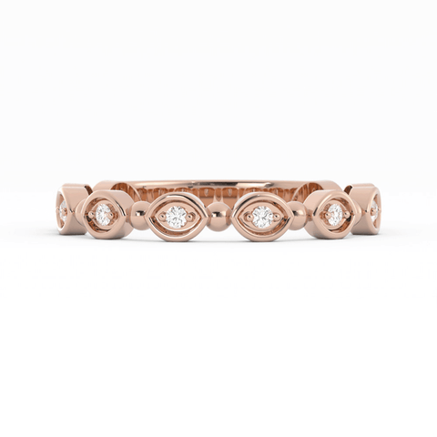 14K Rose Gold Round Bead and Eyelet Natural Diamond Wedding Band