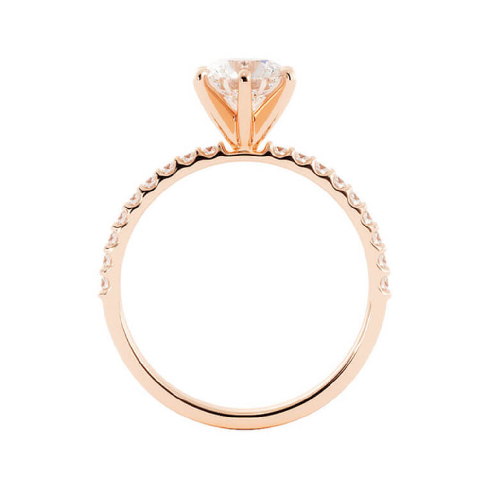 1.0ct Moissanite Pave Solitaire 14K Rose Gold Engagement Ring